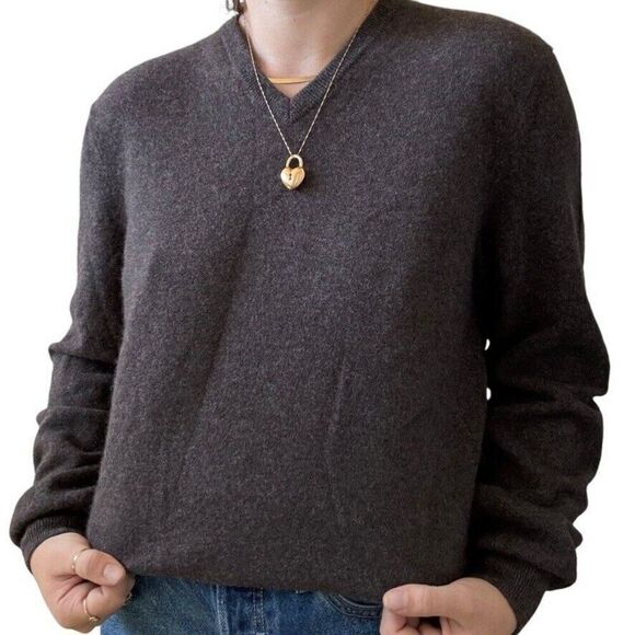 Club Room Mens Brown 100% Cashmere Soft V Neck Preppy Sweater Sz L - Picture 5 of 7